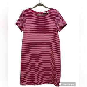 Kenar short sleeve striped pink white shirt dress back gold buttons size L